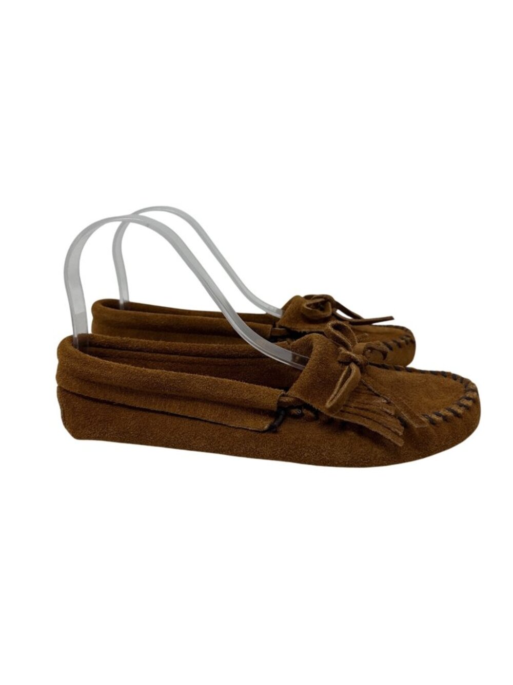 Minnetonka Brown Suede Moccasins With Fringe & Bow Detailing Women's Size 8